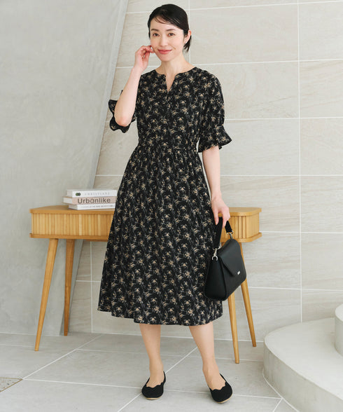 キャンディースリーブ花柄ワンピース