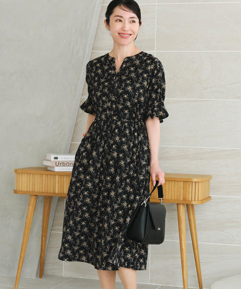 キャンディースリーブ花柄ワンピース
