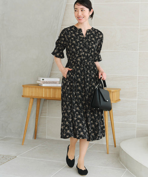 キャンディースリーブ花柄ワンピース