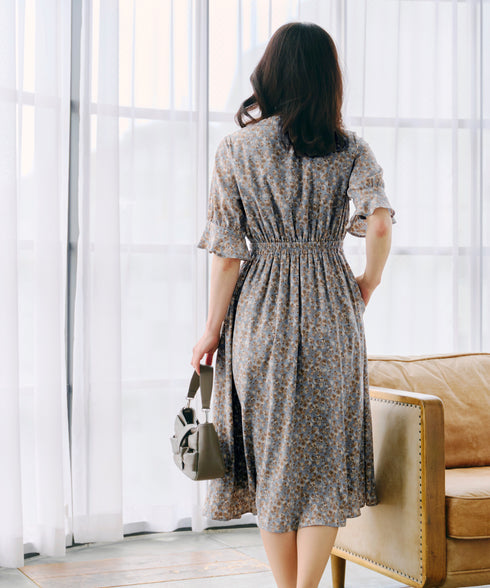 キャンディースリーブ花柄ワンピース