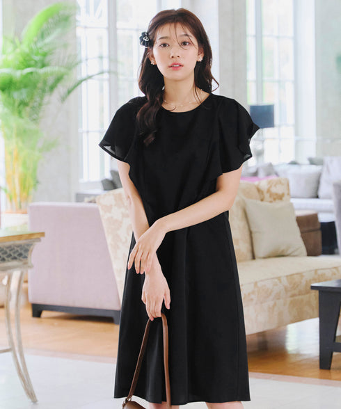 【アウトレット】フレアスリーブ花柄サックワンピース