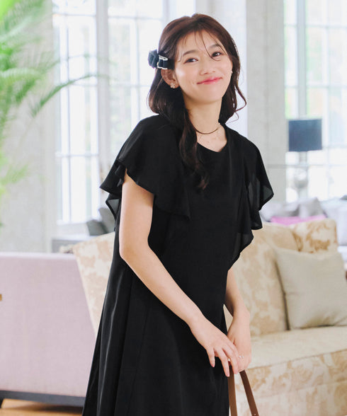 【アウトレット】フレアスリーブ花柄サックワンピース