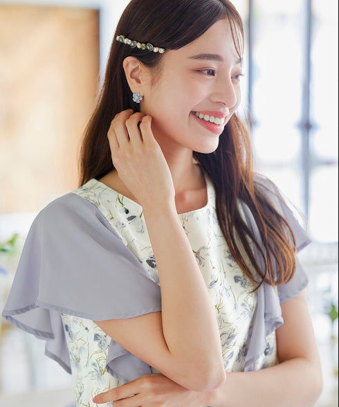 【アウトレット】フレアスリーブ花柄サックワンピース