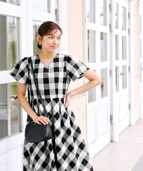【アウトレット / 袖が選べる】大柄ギンガムチェックワンピース
