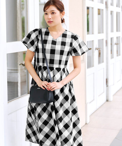 【アウトレット / 袖が選べる】大柄ギンガムチェックワンピース