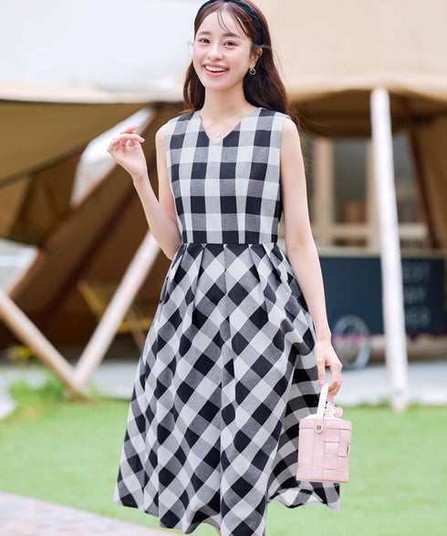 【アウトレット / 袖が選べる】大柄ギンガムチェックワンピース