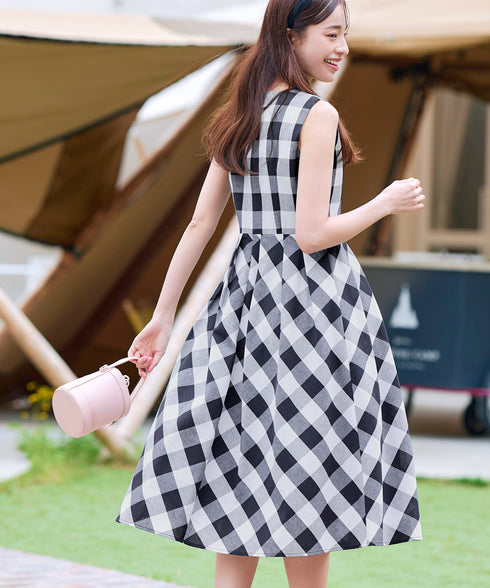 【アウトレット / 袖が選べる】大柄ギンガムチェックワンピース