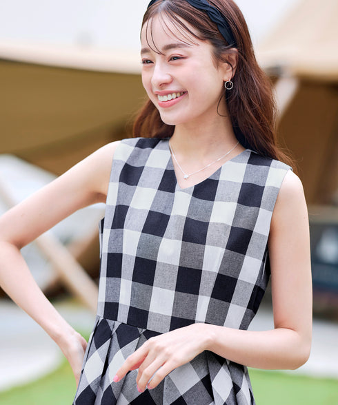 【アウトレット / 袖が選べる】大柄ギンガムチェックワンピース