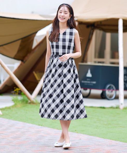 【アウトレット / 袖が選べる】大柄ギンガムチェックワンピース
