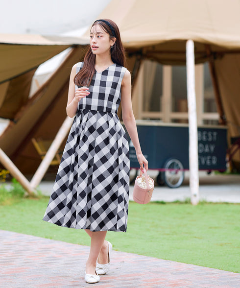 【アウトレット / 袖が選べる】大柄ギンガムチェックワンピース