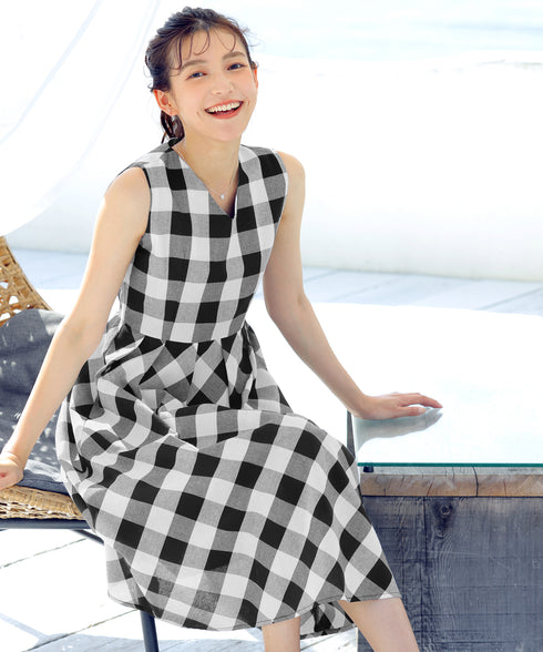 【アウトレット / 袖が選べる】大柄ギンガムチェックワンピース