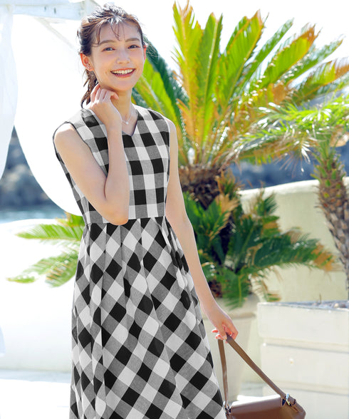 【アウトレット / 袖が選べる】大柄ギンガムチェックワンピース