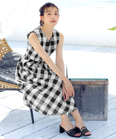 【アウトレット / 袖が選べる】大柄ギンガムチェックワンピース