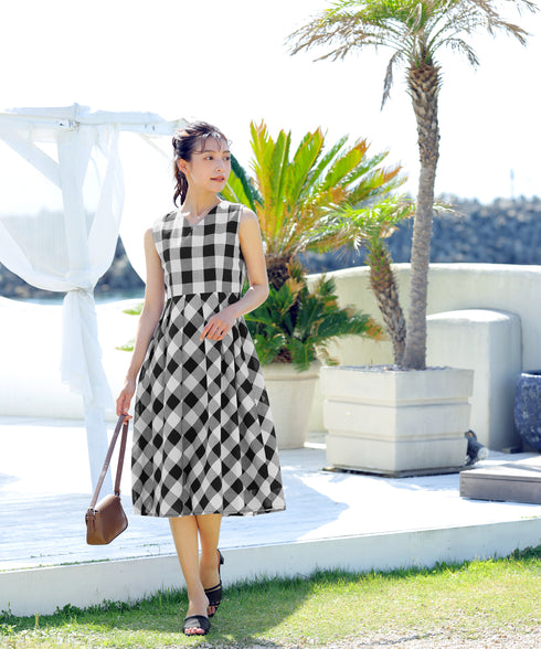 【アウトレット / 袖が選べる】大柄ギンガムチェックワンピース