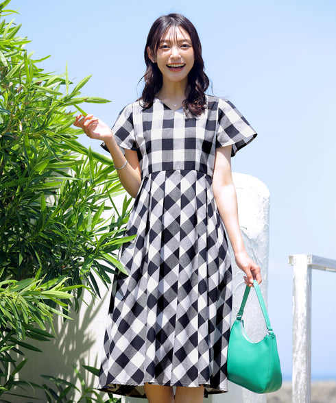 【アウトレット / 袖が選べる】大柄ギンガムチェックワンピース