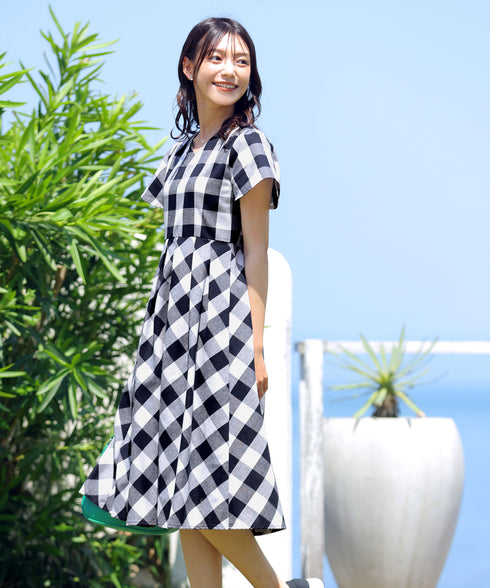 【アウトレット / 袖が選べる】大柄ギンガムチェックワンピース