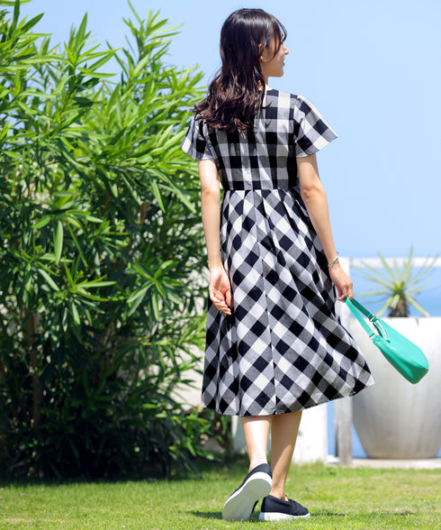 【アウトレット / 袖が選べる】大柄ギンガムチェックワンピース
