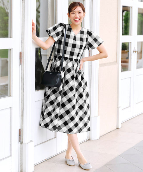 【アウトレット / 袖が選べる】大柄ギンガムチェックワンピース