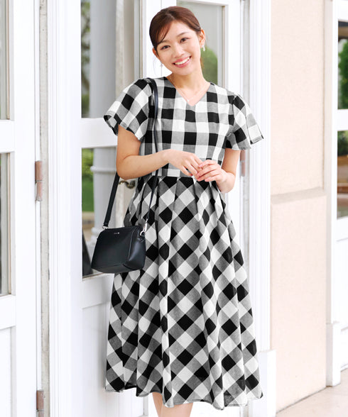 【アウトレット / 袖が選べる】大柄ギンガムチェックワンピース