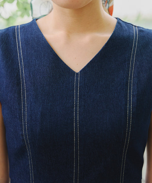 【アウトレット】デニムタックフレアワンピース