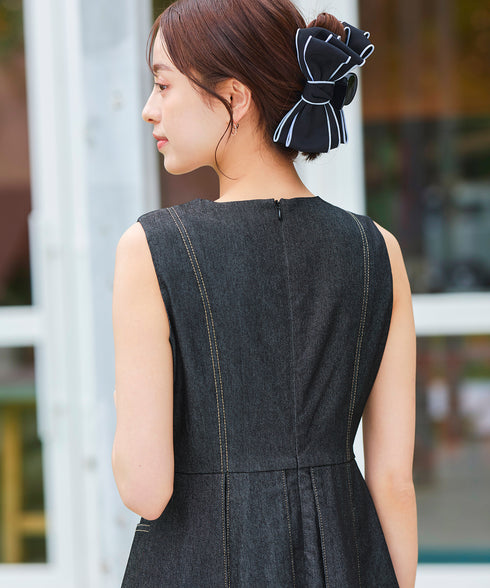 【アウトレット】デニムタックフレアワンピース