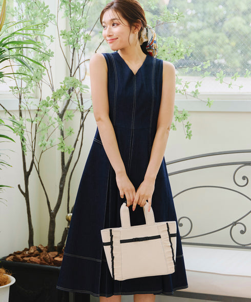 【アウトレット】デニムタックフレアワンピース