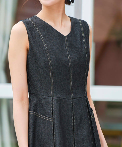 【アウトレット】デニムタックフレアワンピース