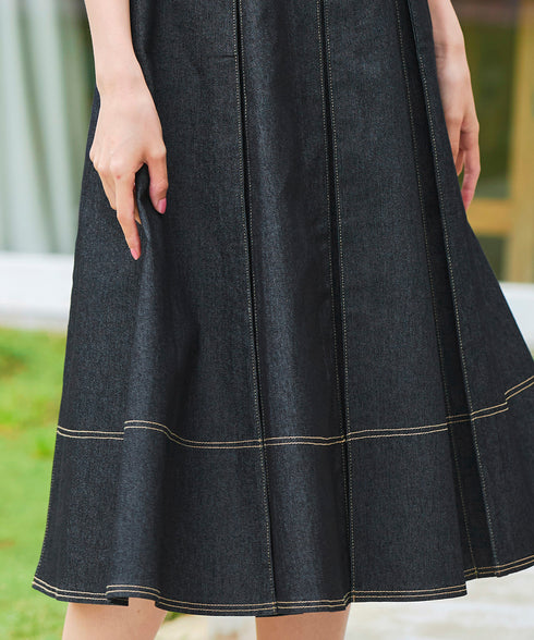 【アウトレット】デニムタックフレアワンピース
