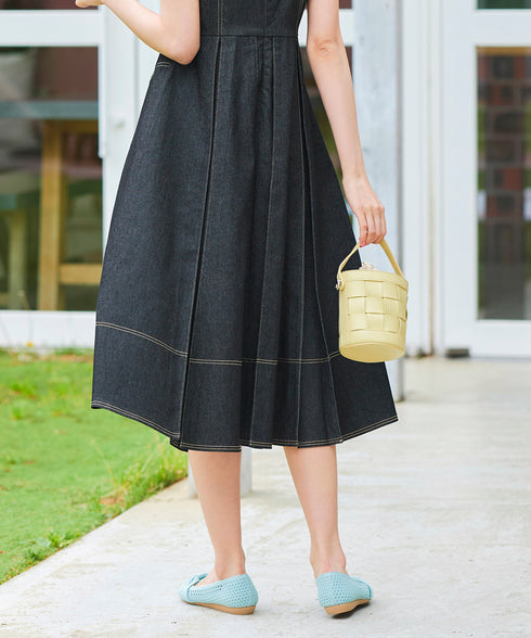 【アウトレット】デニムタックフレアワンピース