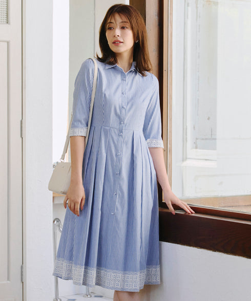 レースコンビシャツワンピース