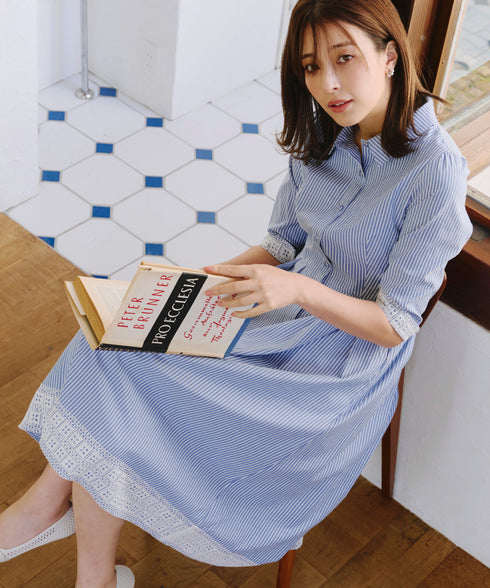 レースコンビシャツワンピース