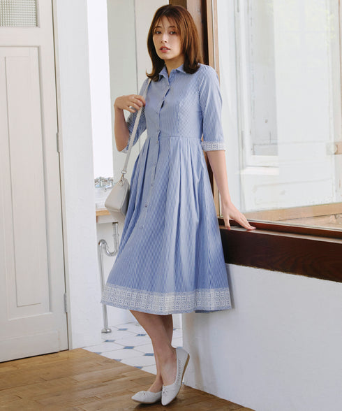 レースコンビシャツワンピース