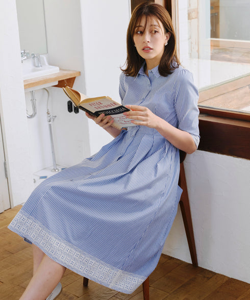 レースコンビシャツワンピース