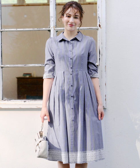 レースコンビシャツワンピース