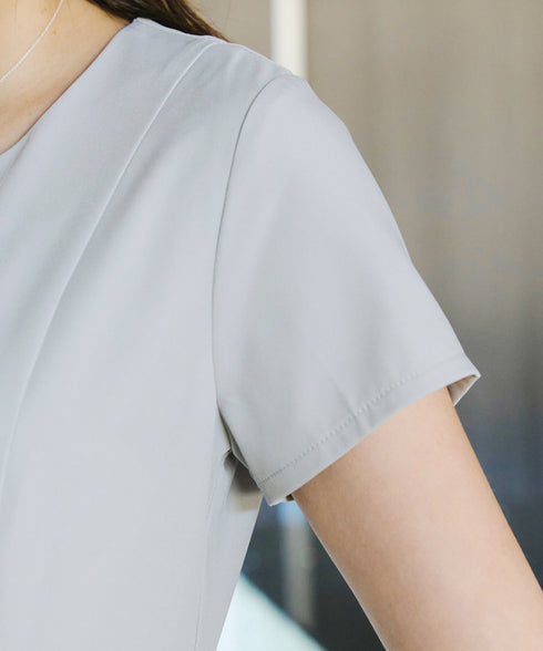 半袖リボンギャザーフレアワンピース