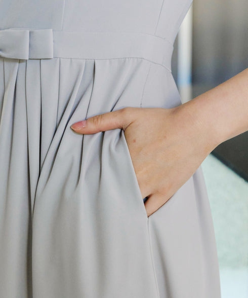 半袖リボンギャザーフレアワンピース