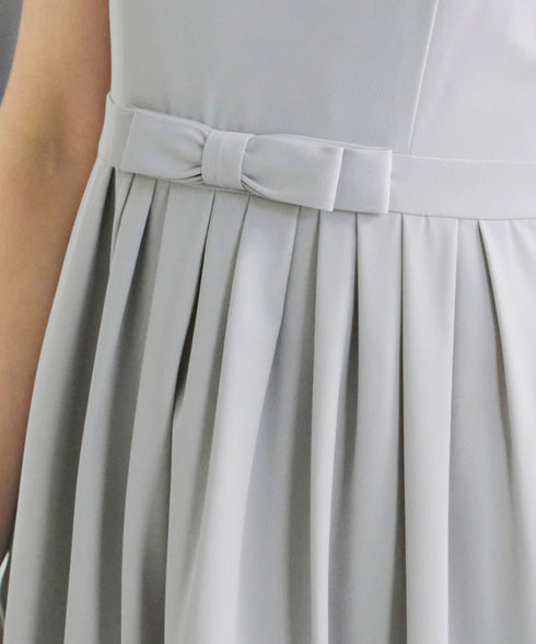 半袖リボンギャザーフレアワンピース