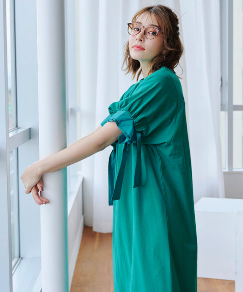 【アウトレット】デザインカフス付きマキシカットソーワンピース