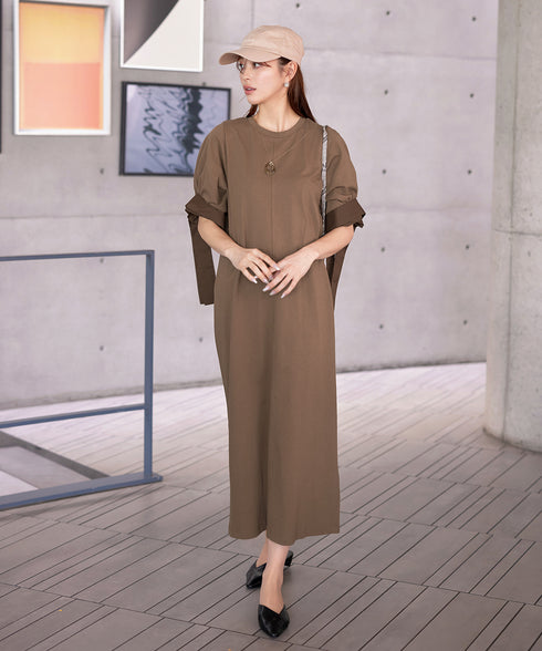 【アウトレット】デザインカフス付きマキシカットソーワンピース