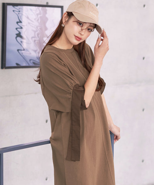 【アウトレット】デザインカフス付きマキシカットソーワンピース