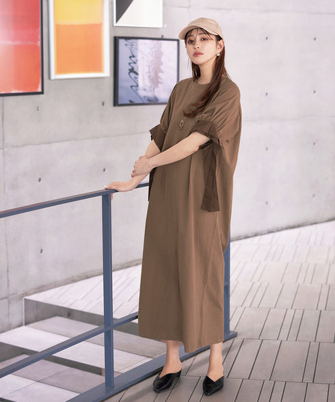 【アウトレット】デザインカフス付きマキシカットソーワンピース