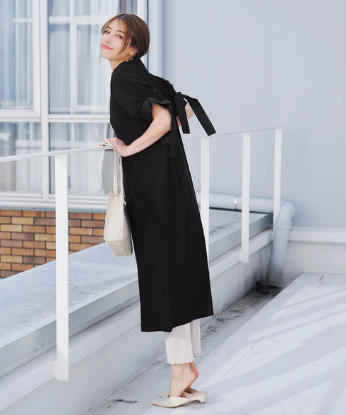 【アウトレット】デザインカフス付きマキシカットソーワンピース