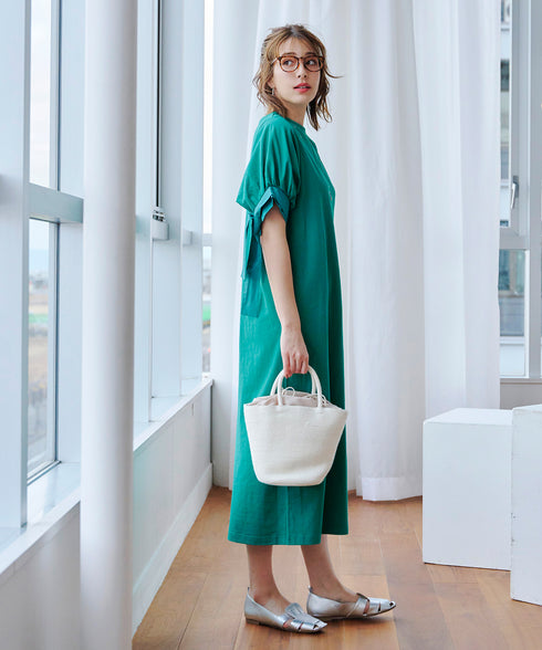 【アウトレット】デザインカフス付きマキシカットソーワンピース