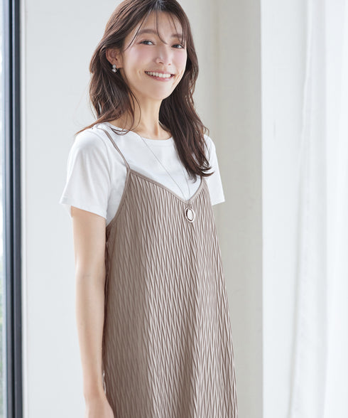 【2点セット】変形プリーツキャミワンピース&Tシャツ