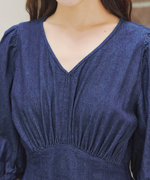 デニムタックギャザーワンピース