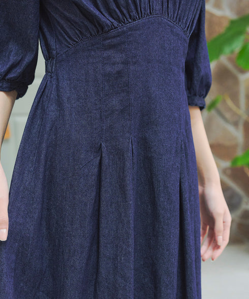 デニムタックギャザーワンピース