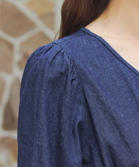 デニムタックギャザーワンピース