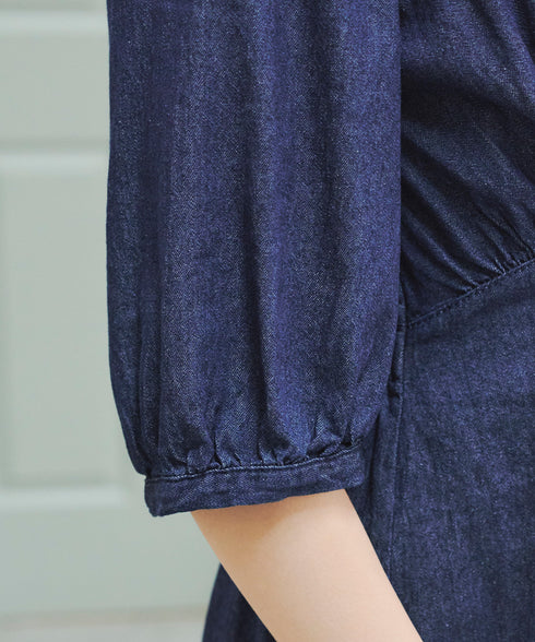 デニムタックギャザーワンピース