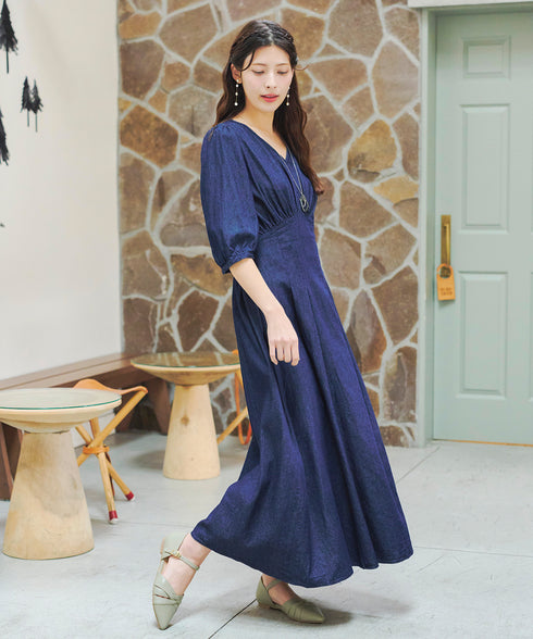 デニムタックギャザーワンピース