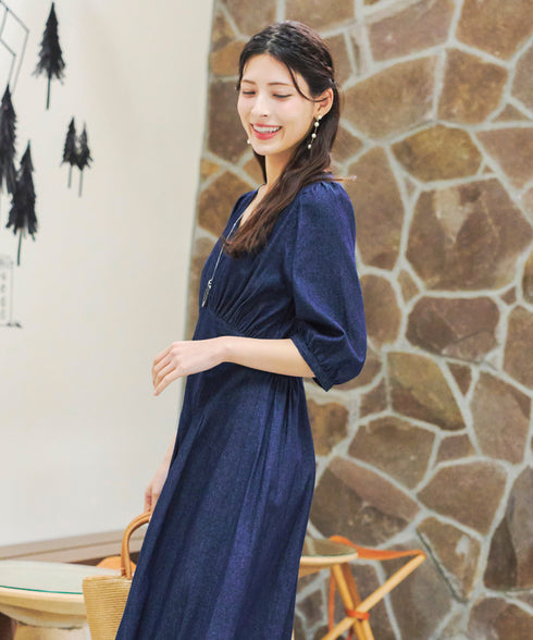 デニムタックギャザーワンピース